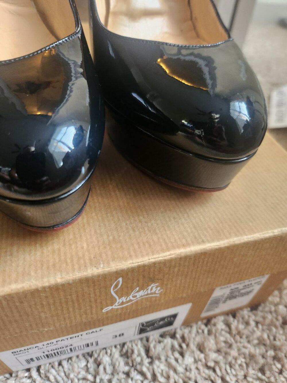 Christian Louboutin Bianca 140 Black Patent Pumps EU 38 Red Sole w/ Box - Picture 8 of 11